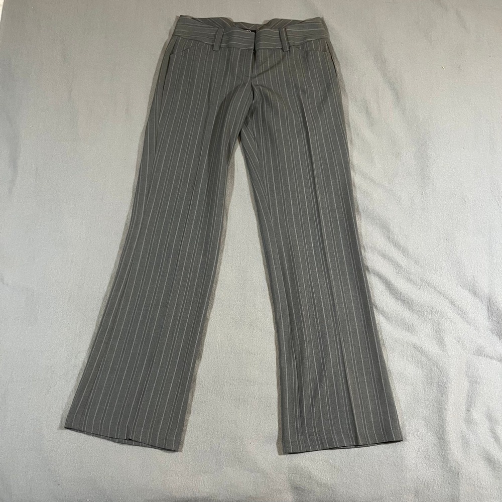 Y2K Gray Pinstripe Low Rise Flare Dress Pants Women's Size 7 Slacks Office Siren